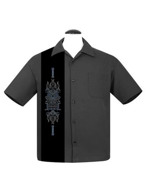 Hovedbilde Steady - Pinstripe Tiki - Bowlingskjorte - Grå