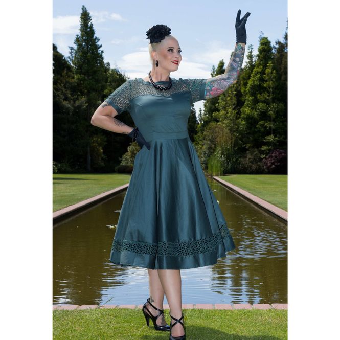 Hovedbilde Dolly & Dotty - Tessa Lace Embroidered Swingkjole - Mørk Grønn
