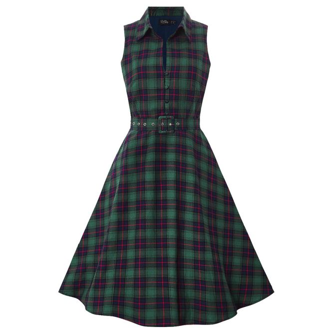 Main Image Dolly & Dotty - Poppy Retro Swingkjole Grønn Rutet